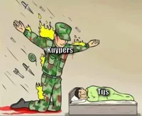 Soldier protecting sleeping child