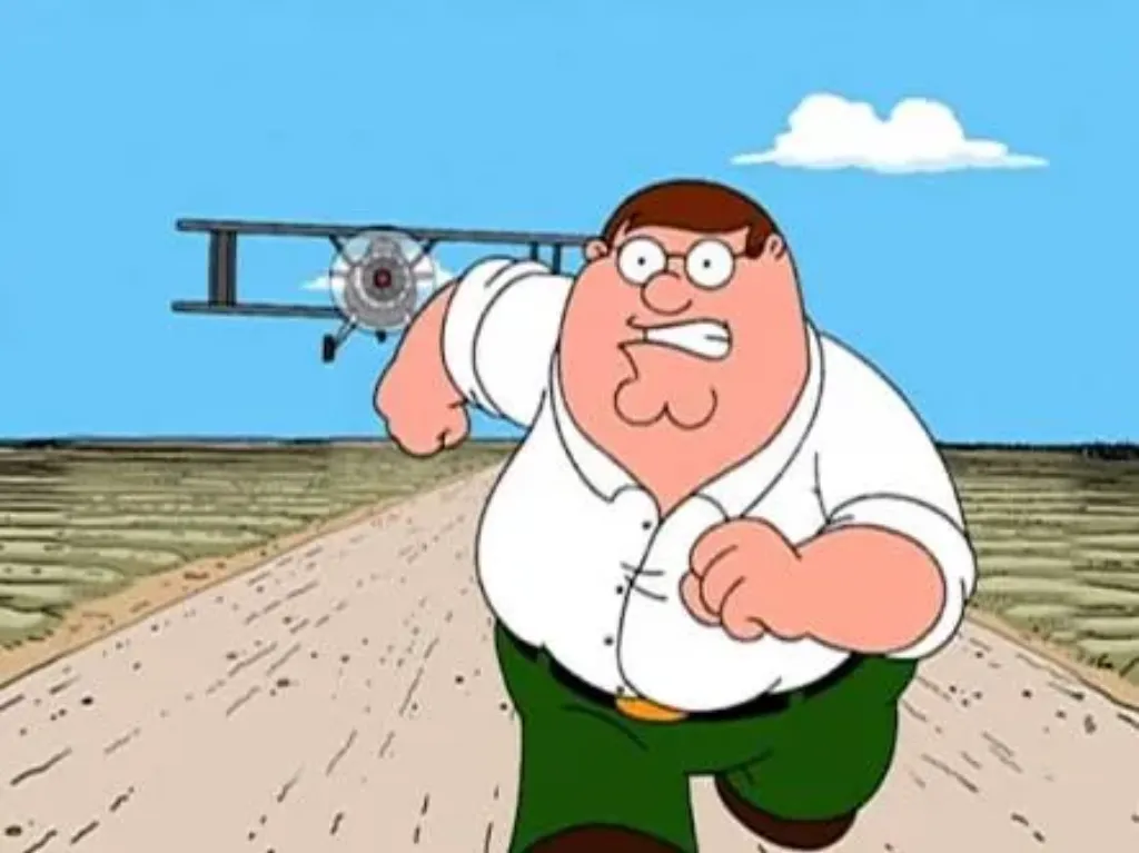 Peter griffin running away for a plane