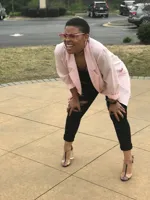 Black woman squinting